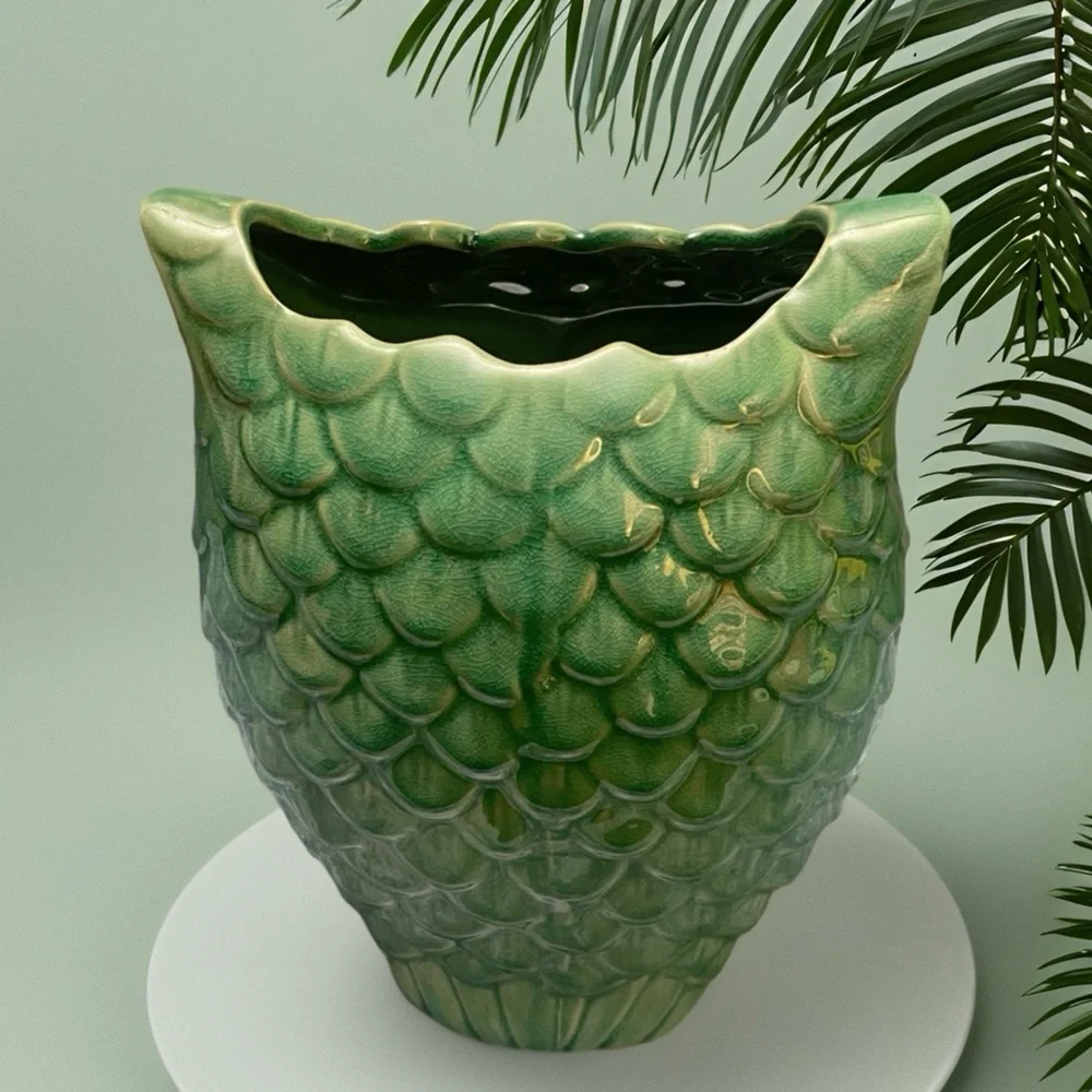 Hobby Lobby Green and Gold Owl Vase
